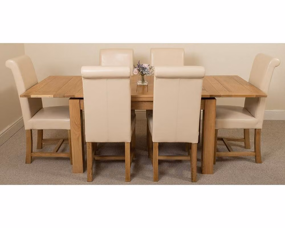 Thats Furniture Richmond Oak Extending Dining Table and 6 Washington Cream Leather Chairs – 2