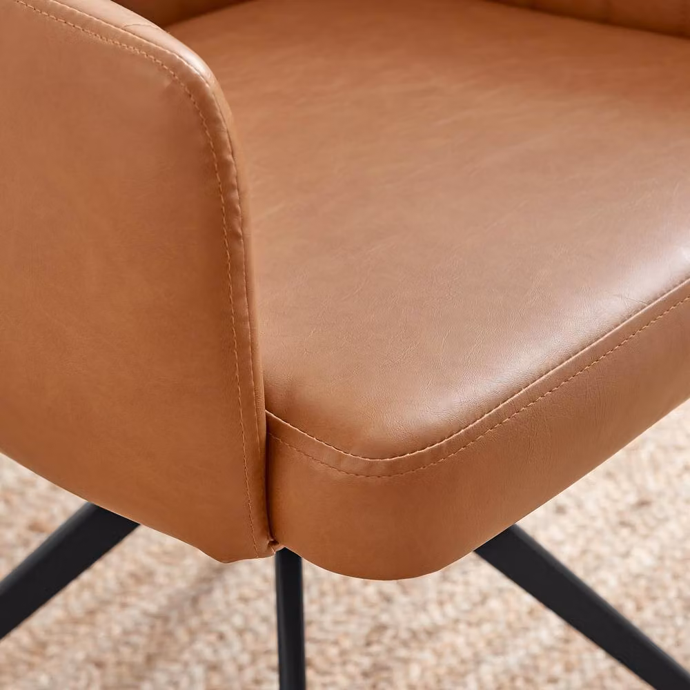 FurnitureboxUK Set of 2 Calla Tan Faux Leather Swivel Dining Chairs – 3
