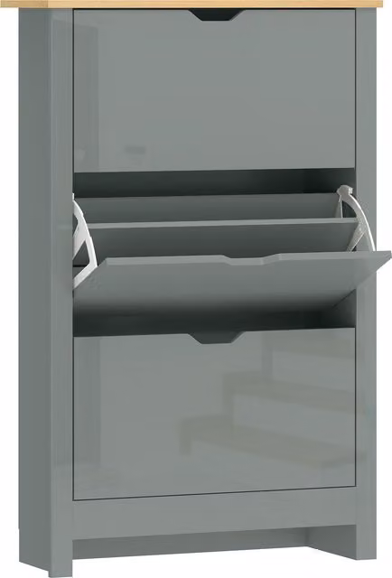 HOMCOM Slim Shoe Cabinet in Grey with 3 Tilting Compartments and Adjustable Shelves for 18 Pairs of Shoes – 1