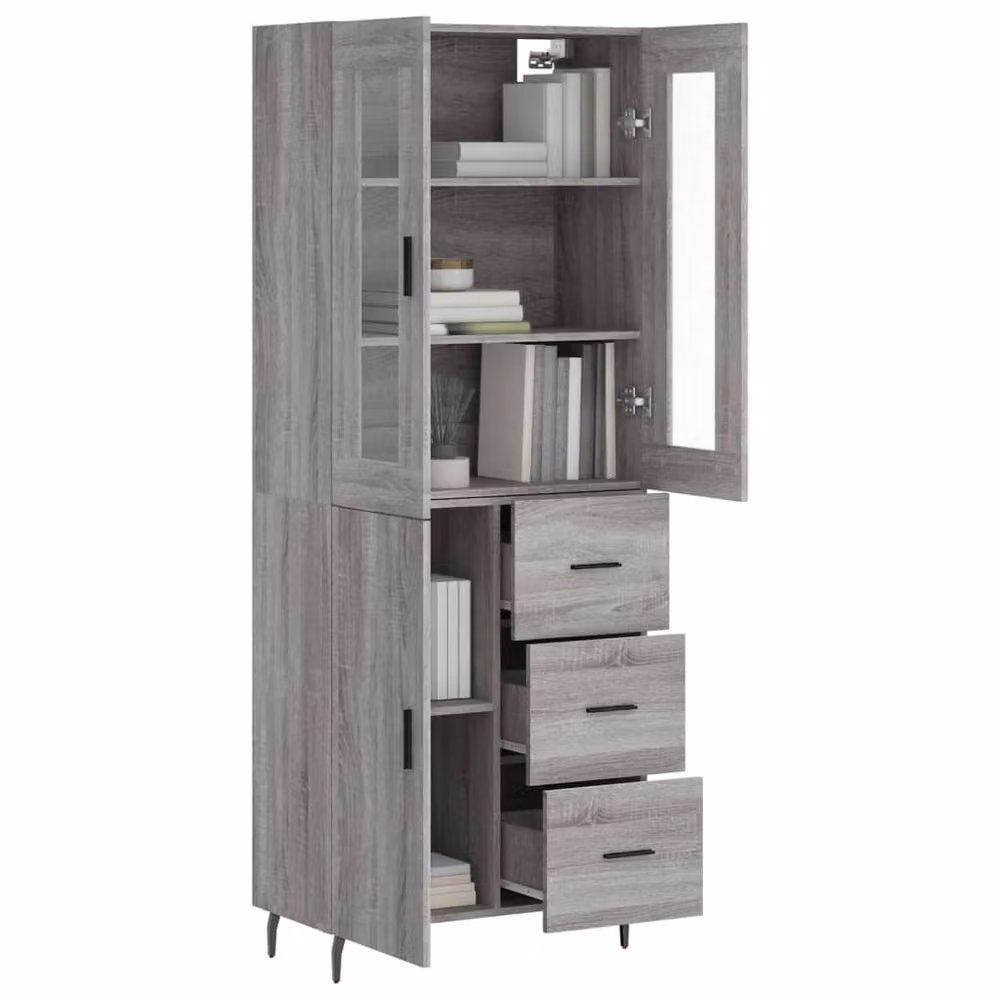 Berkfield Home Grey Sonoma Highboard with Glass Doors and Internal Shelves, W/D/H: 69.5 x 34 x 180 cm – 3