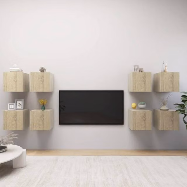 Berkfield Home Wall Mounted TV Cabinets, 8 Piece Sonoma Oak Set in Brown, W/D/H: 30.5 x 30 x 30 cm – 1