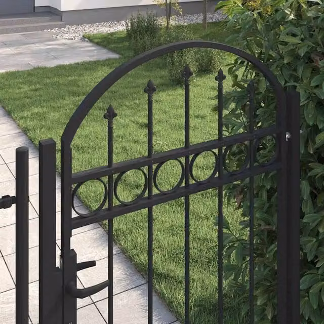Berkfield Home Elegant Arched Top Steel Swing Gate, Black, W: 100 cm, H: 150 cm