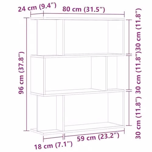 vidaXL Book Cabinet in Old Wood Brown, Engineered Wood, W/D/H: 80 x 24 x 96 cm – 3