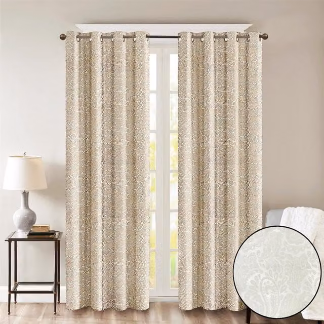 Roseley Floral Fabric Eyelet Curtains in Beige