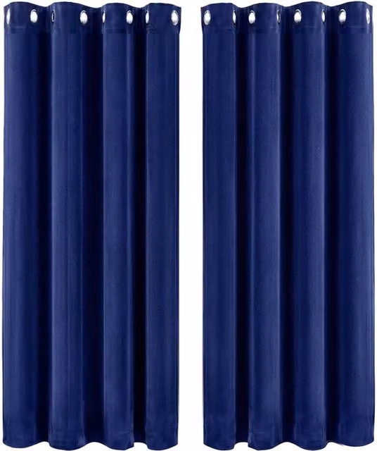 VOGREX Blue Velvet Thermal Blackout Eyelet Curtains – 1