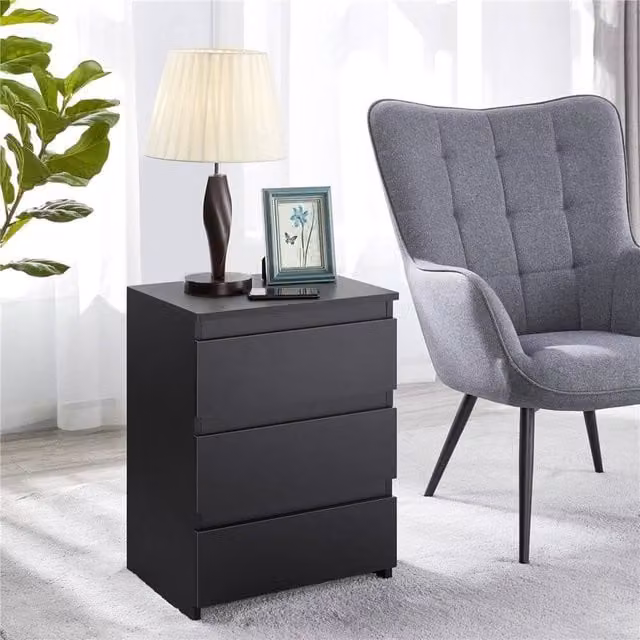 EONLION 3 Drawer Vertical Bedside Table in Black – 1