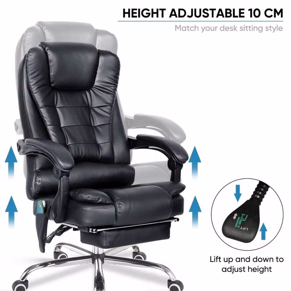 FORGEVIO 8 Point Massage Office Chair in Black with Synthetic Leather and Headrest – 4