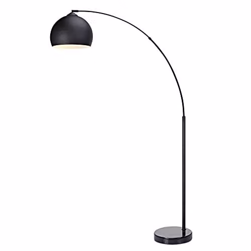 Teamson Home Modern Curved Arc Floor Lamp with Black Marble Base and Bell Shade, Black, Height: 170 cm