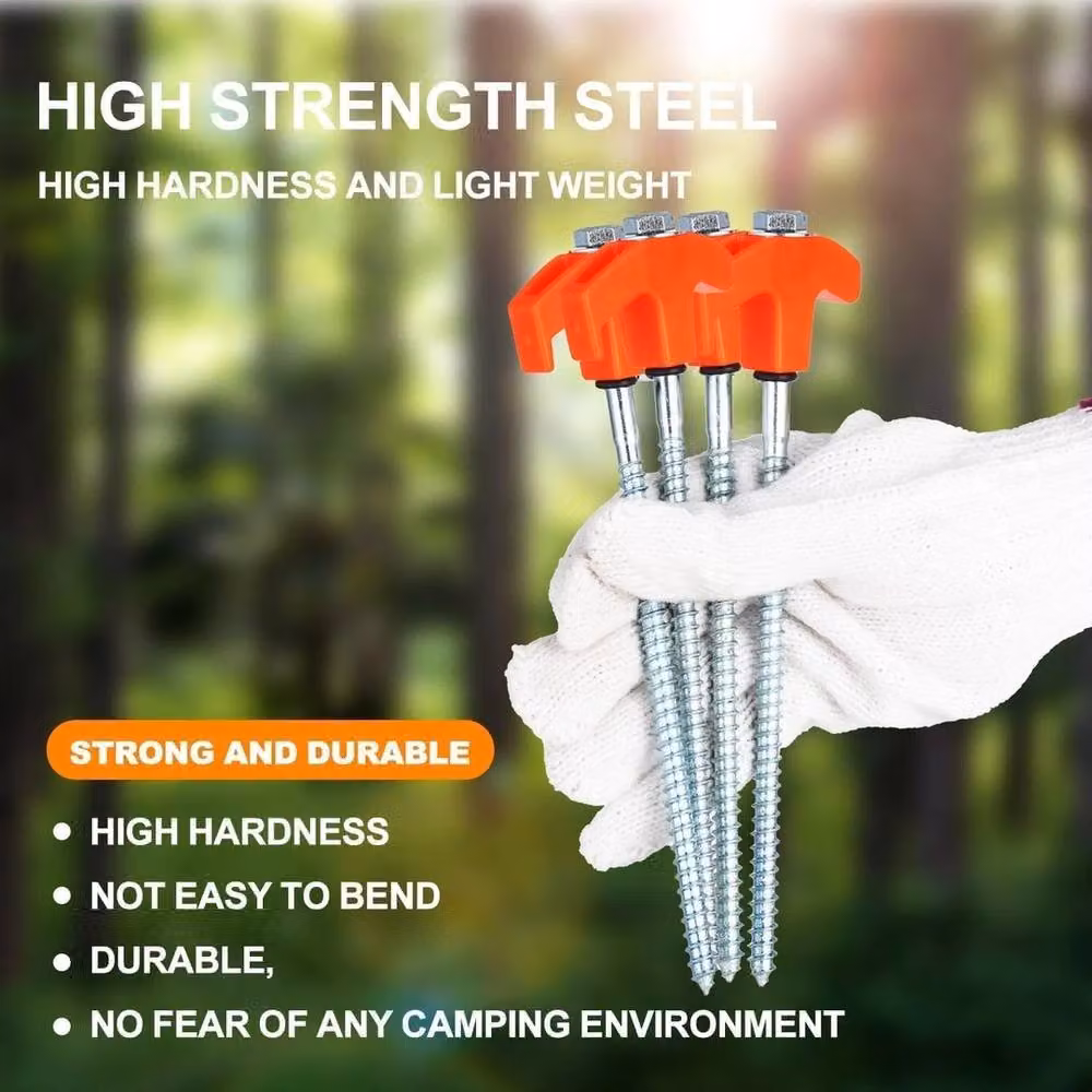 Nordara 12 Pack Heavy Duty Galvanised Steel Screw-in Tent Stakes with Hex Head Driver, Orange, 8 Inch – 3