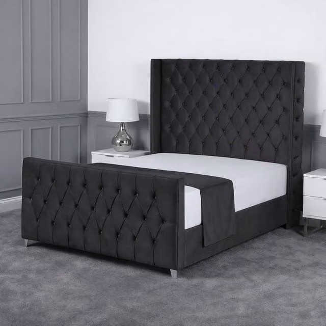 Living Comfort Bedz Seraphina Plush Velvet Upholstered Bed with Slatted Base in Charcoal Grey, Super King, W: 200 cm x D: 200 cm – 1