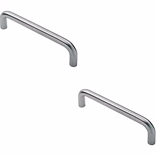 Loops 2 Pack D-Shape Bow Cabinet Pull Handles in Brushed Silver Stainless Steel, W: 10.6 cm, H: 10.6 cm, D: 1 cm, Fixing Centres: 9.6 cm