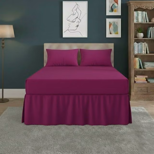 Snug City Single Fitted Valance Bed Sheet with Frill in Fuchsia, Polycotton Mattress Cover, W/D/H: 90 x 200 cm – 1