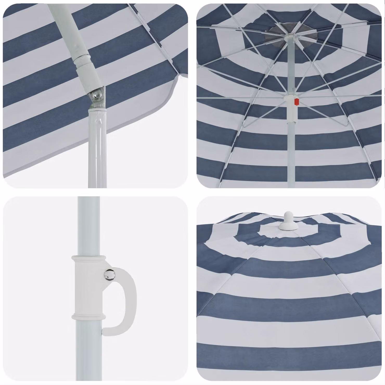 Berkfield Home Blue and White Striped Maritime Beach Parasol with Aluminium Pole, Diameter: 300 cm – 4