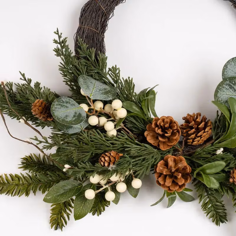 Scottish Everlastings Ltd Real Touch Mistletoe and Cone Half Wreath in Green, Diameter: 40 cm – 3