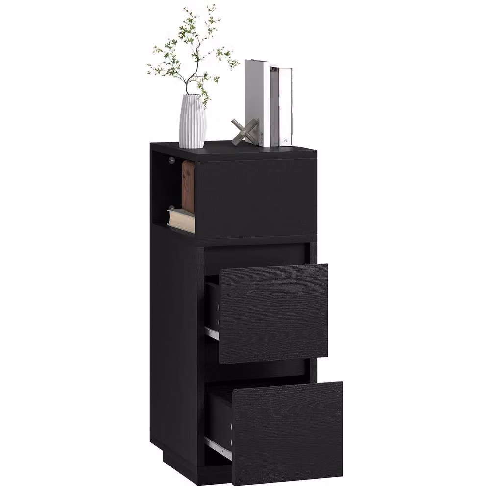 STILVORA Slim Bedside Cabinet with 2 Drawers and Open Shelf, Black – 3