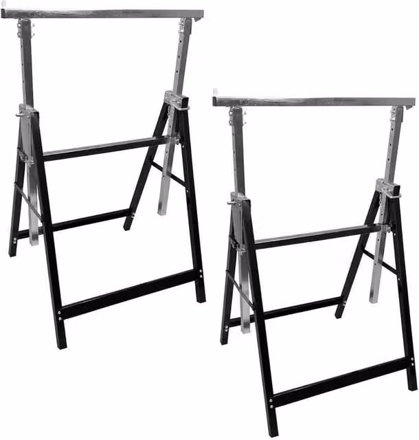 EONLION 2x Adjustable Steel Builder Work Benches in Black, W: 200 cm, D: 100 cm, H: 80 cm – 1