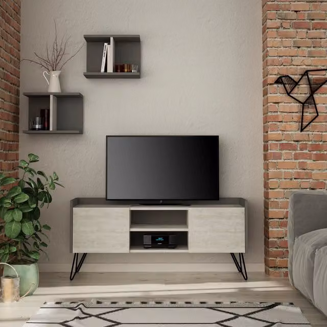 Decortie Modern Multimedia TV Stand in Anthracite and Black