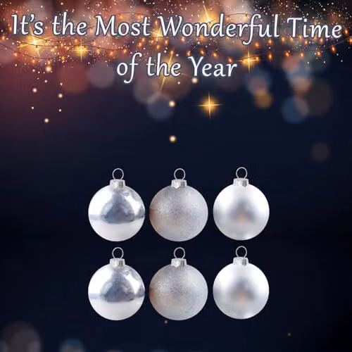VFM e-Store Set of 6 Silver Round Christmas Bauble Hanging Tree Ornaments, 10 cm – 3