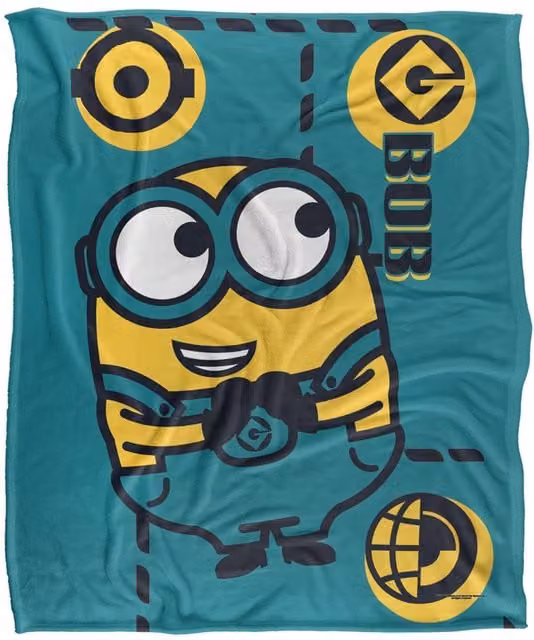 Universal Minions Bob Green Silky Touch Blanket in White and Multicolour, W: 152 cm, D: 127 cm – 1