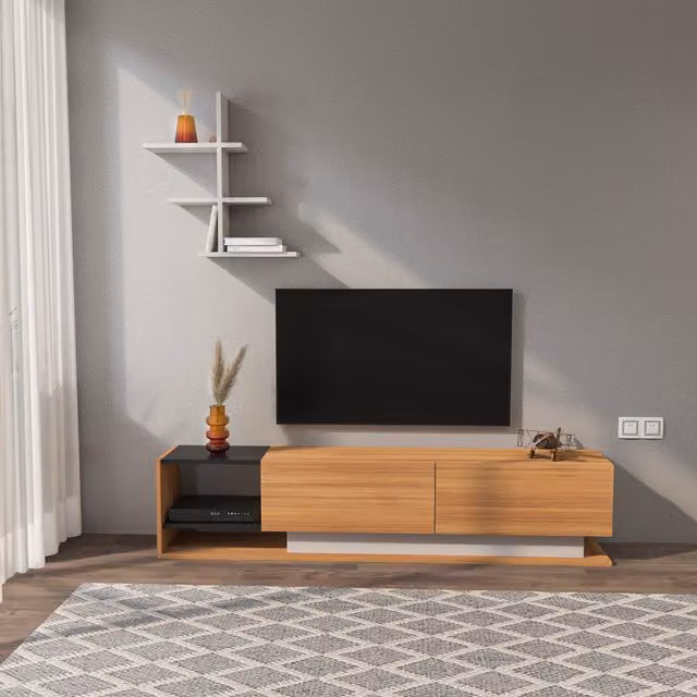 Decorotika Liza TV Unit in Teak, Black and White