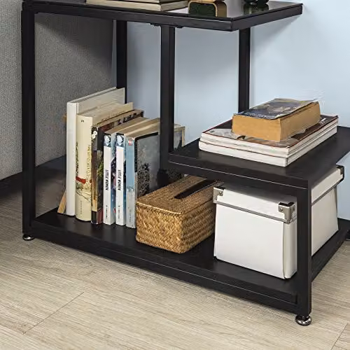 SoBuy Modern Black Glass and Metal Side Table for Living Room, Bedroom or Home Office, W/D/H: 55.0 x 35.0 x 65.0 cm – 7
