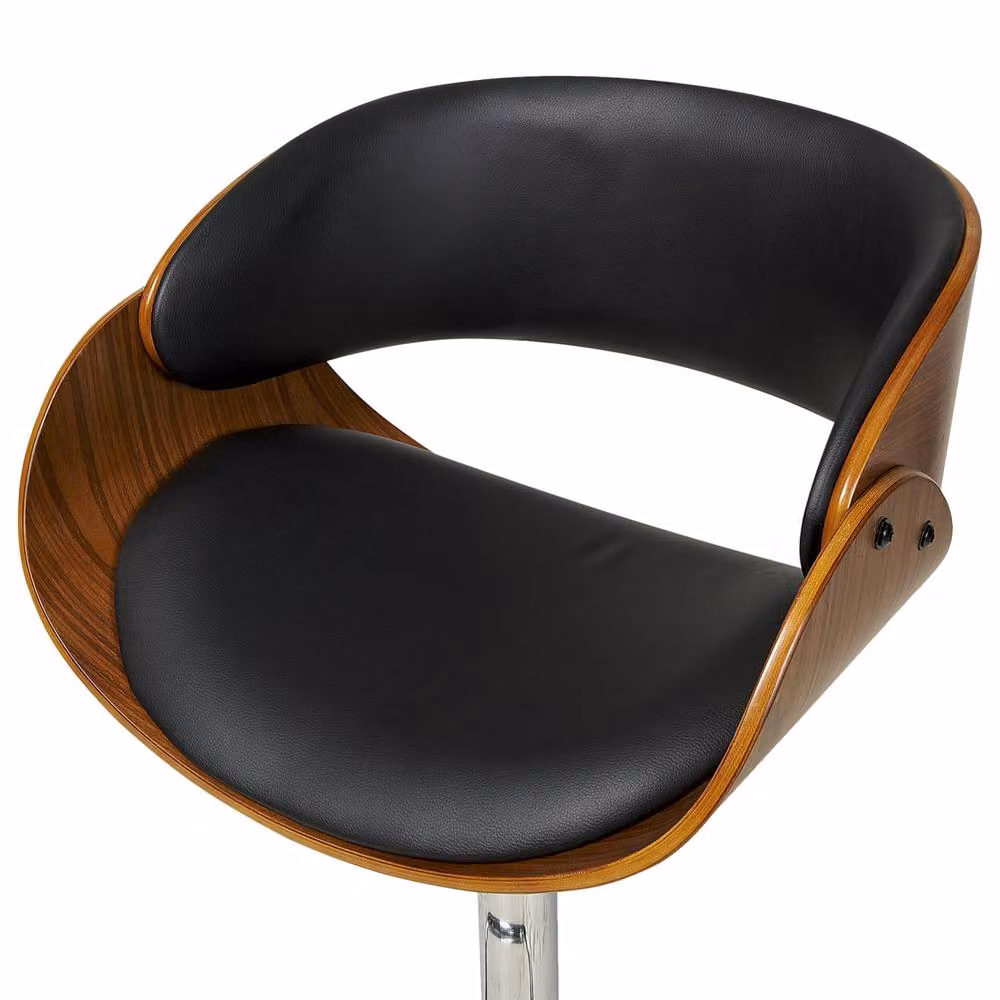 Wyld and Coco Set of 2 Modern Gas-Lift Bar Stools with Black Faux Leather Seats and Dark Wood Finish – 4