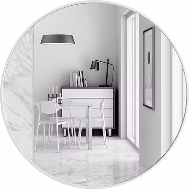 Livingandhome Nordic Scandinavian Round Hanging Wall Makeup Mirror in White, Diameter: 60 cm