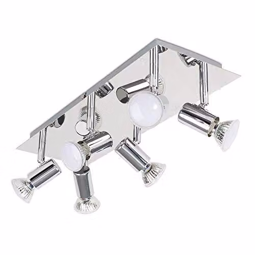 ValueLights MiniSun Modern Rectangular 6 Way Adjustable GU10 Ceiling Spotlight in Silver Chrome – 3