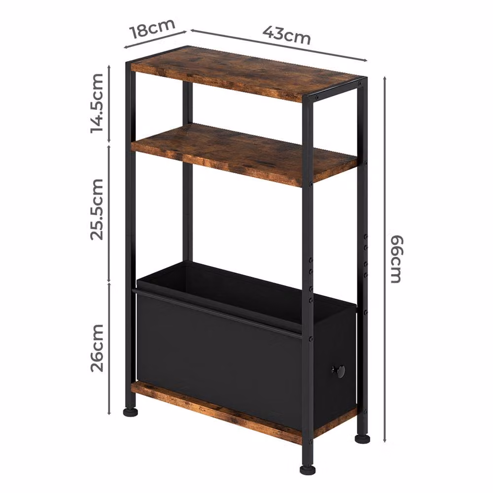 Levede Industrial 3-Tier Side End Table with Oxford Storage Baskets in Brown and Black – 4