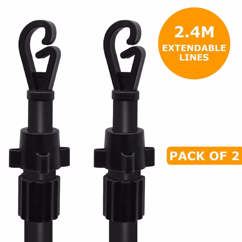 FLAVORA Black Galvanised Steel Extending Clothes Prop Pole with Rubber Detail, Height: 240 cm – 2