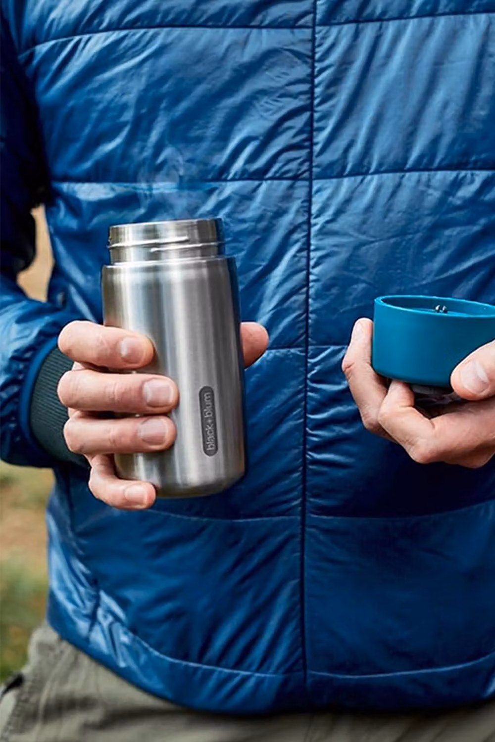Black + Blum Set of 2 Stainless Steel Insulated Double Walled Travel Mugs with Lids, 340ml, Orange and Blue – 2