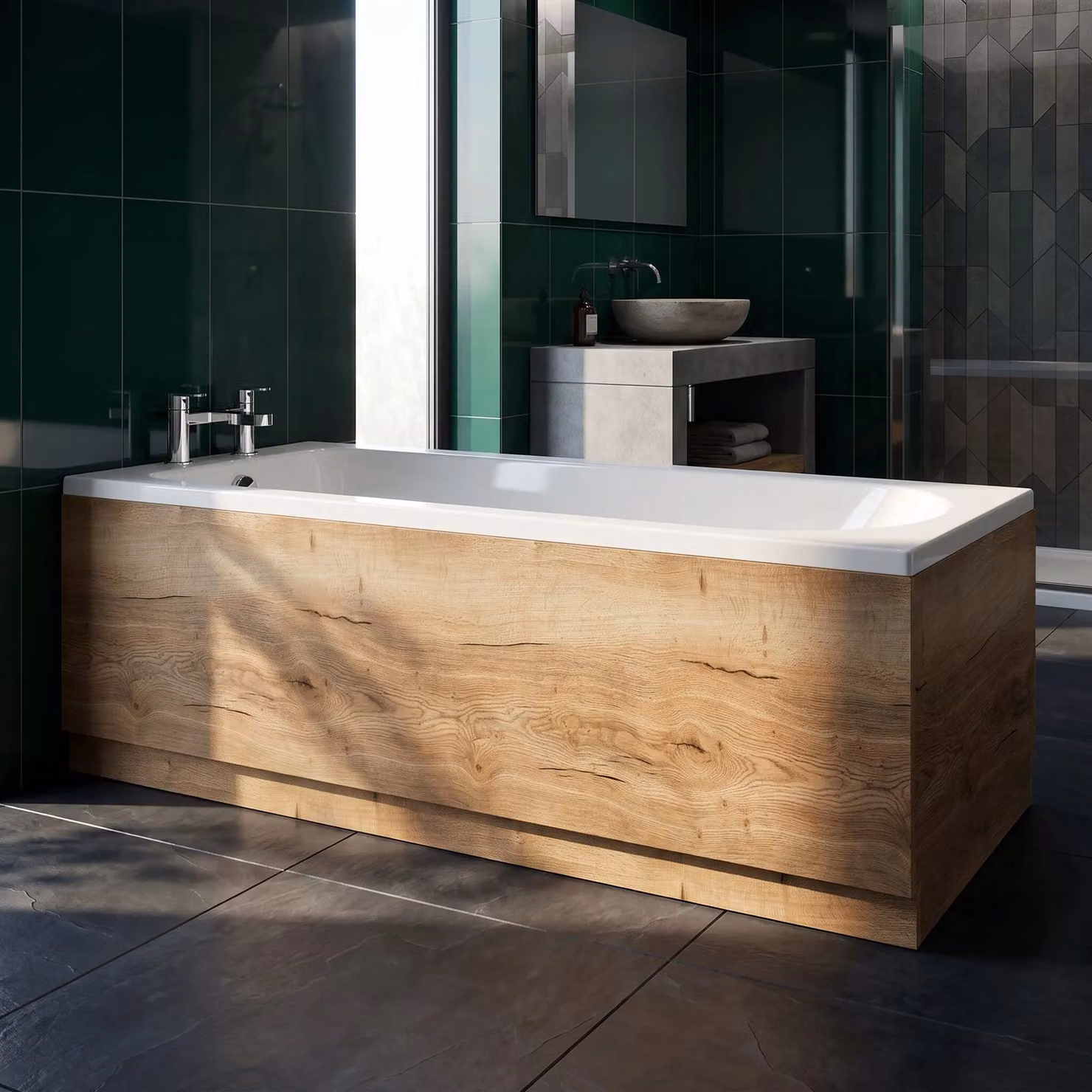 Balterley Straight Front Bath Panel Plinth in Autumn Oak Woodgrain, Brown, 1800mm – 1