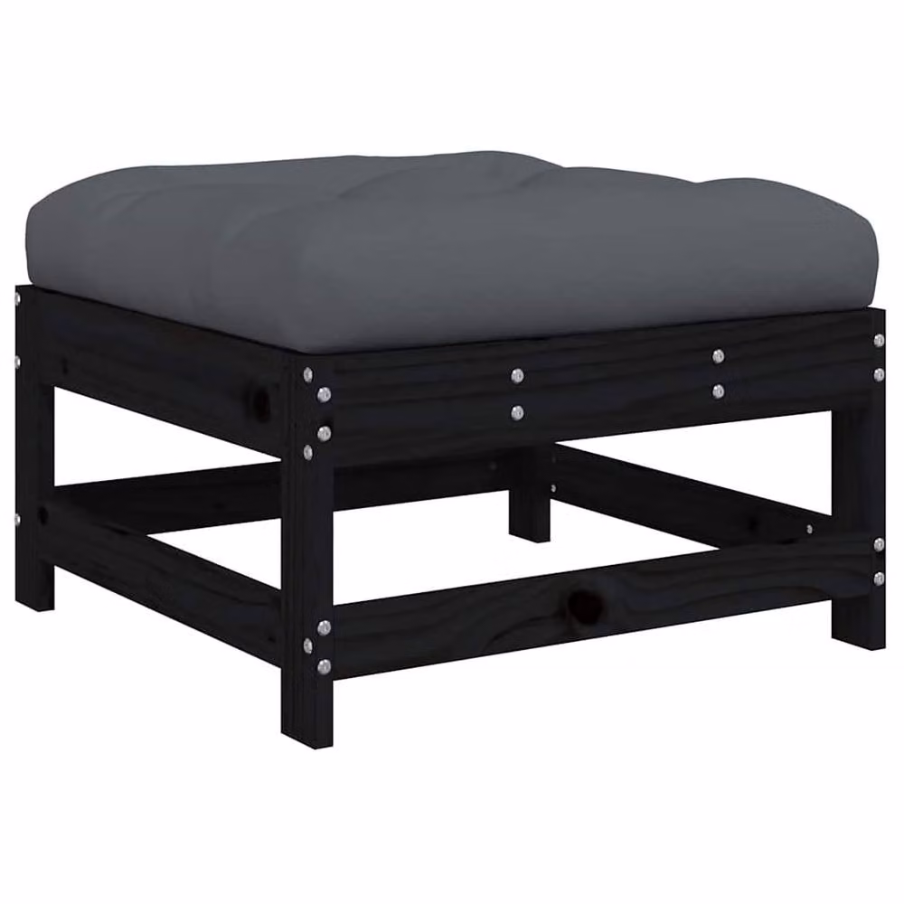 Berkfield Home Rustic Black Solid Pine Garden Footstool with Cushion – 4