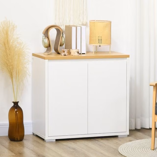 HOMCOM Modern White Sideboard Storage Cabinet with Double Doors and Adjustable Shelf