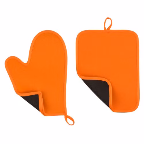 Premier Housewares Orange Neoprene Oven Glove and Pot Holder Set