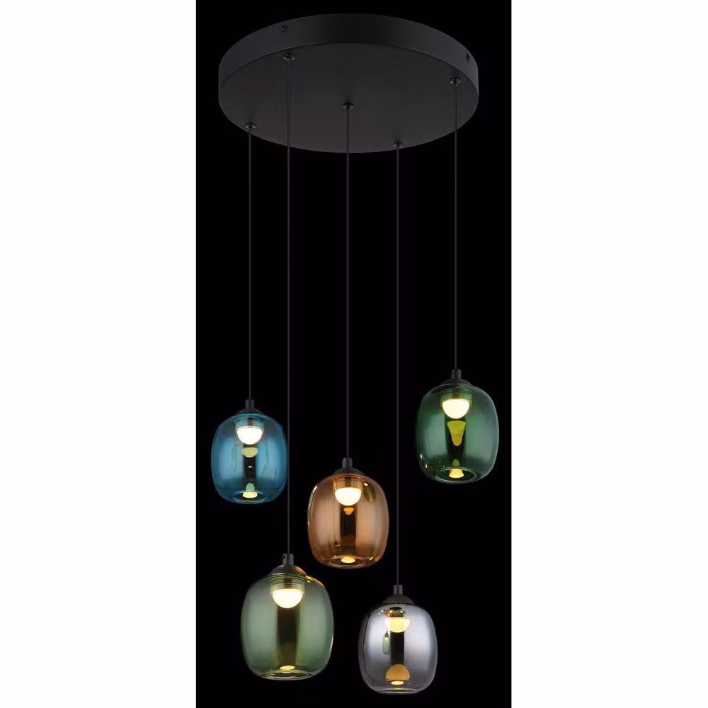Netlighting Minara Round Cluster Pendant with Matt Black Glass Shade, 5x LED Warm White 3000K – 2