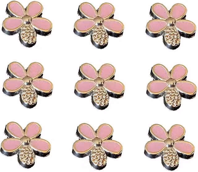 Syntego Pack of 25 Gold and Pink Flower Resin Cabochon Flat Back Embellishments