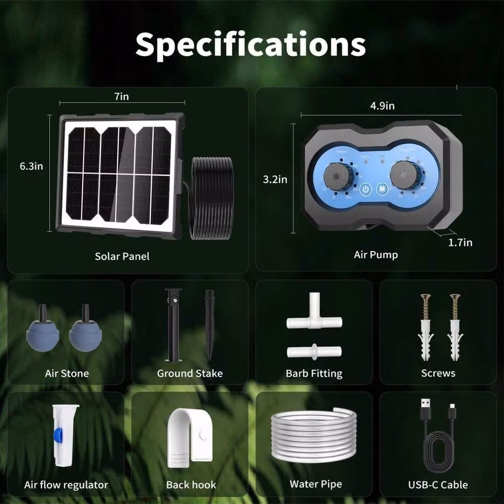 FLAVORA 3W Solar Air Pond Pump with Timer and Airstones, Black – 5