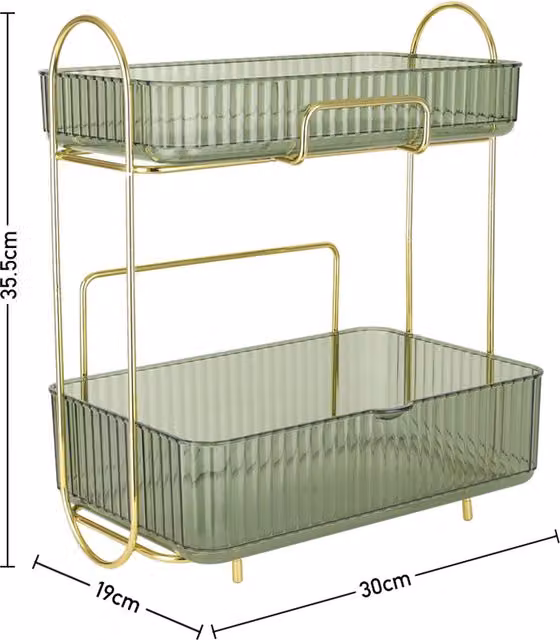 Livingandhome 2-Tier Freestanding Makeup Organiser Rack with Handles, Green