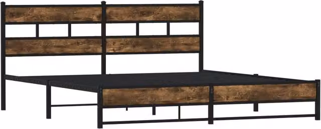 Berkfield Home Metal and Oak Bed Frame in Brown, Smoked Oak, W/D/H: 180 x 91.5 x 187 cm, Super King