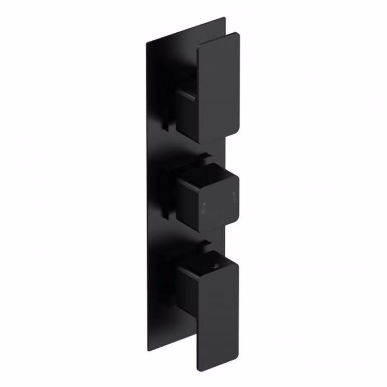 Windon Square Matt Black Triple Thermostatic Shower Valve with Diverter and Concealed Brass Construction