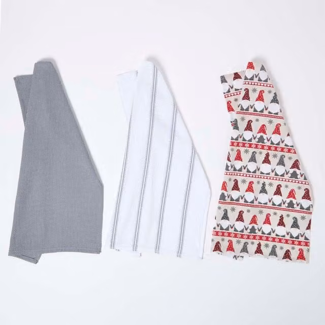 Homescapes Cotton Graphic Tea Towels Set of 3, Multicolour