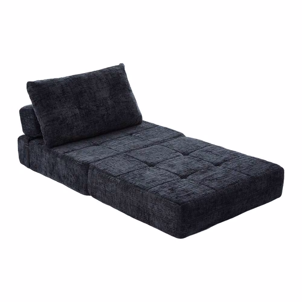 Matteo Convertible Tufted Chenille Folding Sofa Bed in Black – 8