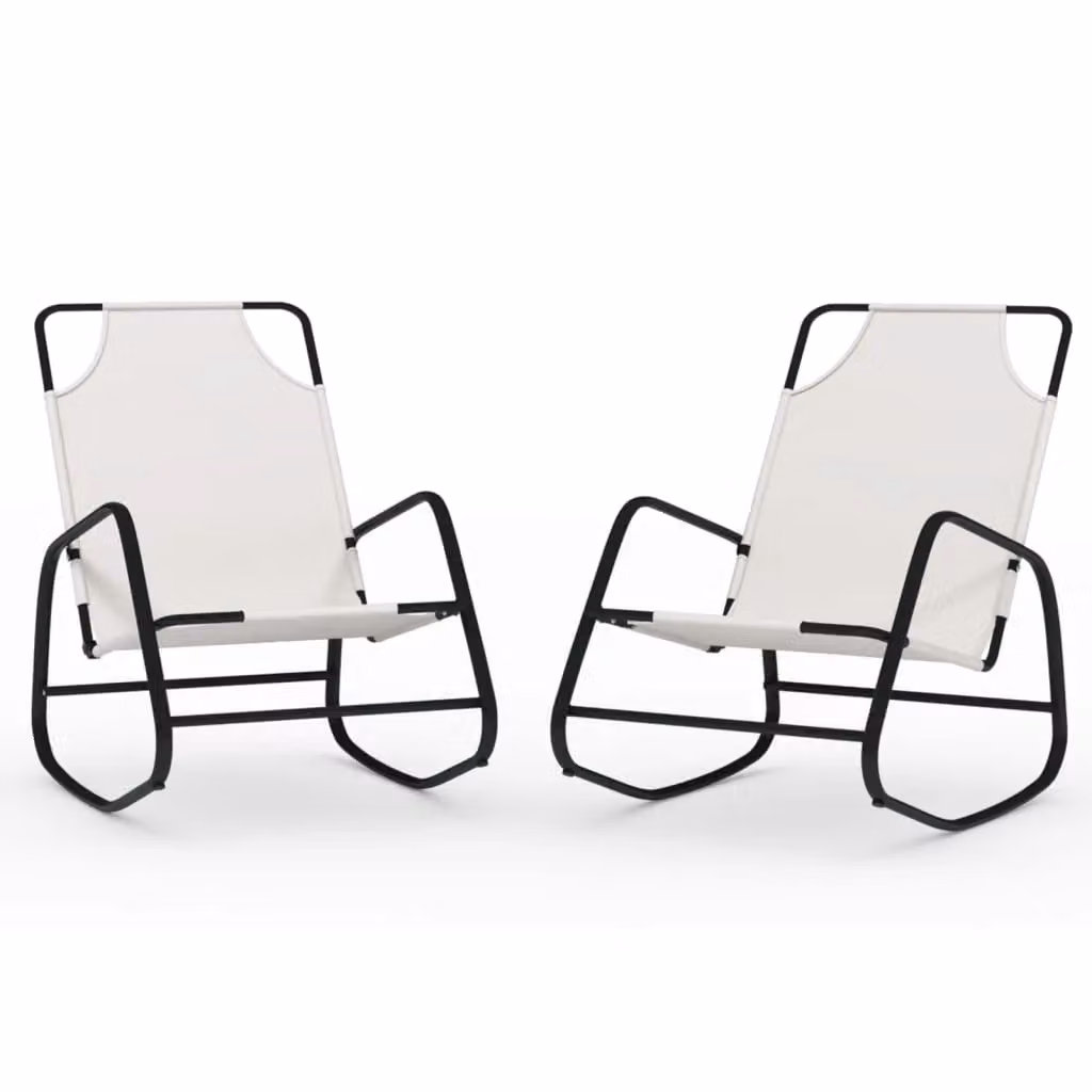 Berkfield Home Set of 2 Rocking Sun Loungers in Beige Textilene and Powder Coated Steel – 2