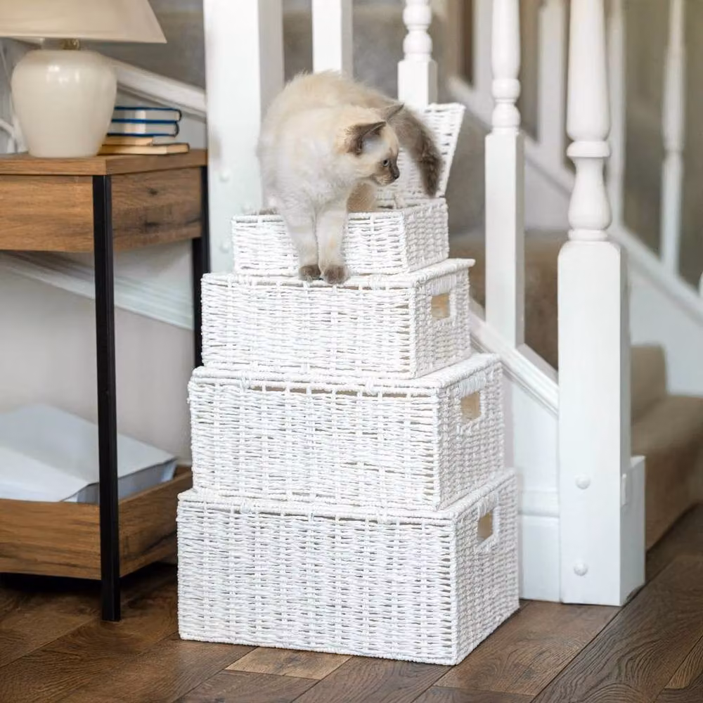 FORGEVIO 4-Piece Large White Wicker Storage Basket Set with Lids and Handles – 2