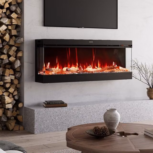 Lifeideas Recessed Electric Fireplace with Gradient Lighting in Black, Width: 125.5 cm