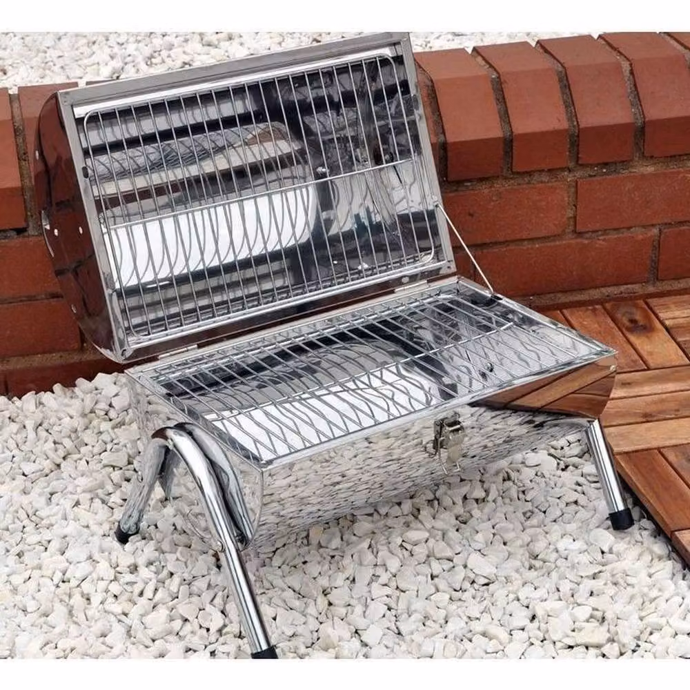 VOGREX Portable Stainless Steel Barrel BBQ in Metallic Silver, Tabletop Charcoal Grill, W/D/H: 41.0 x 36.0 x 28.0 cm – 4