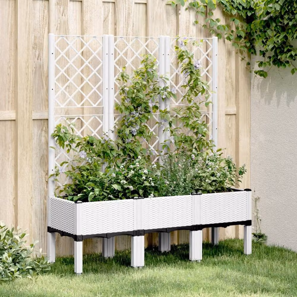 Berkfield Home Garden Planter with Trellis in White, W/D/H: 120 x 40 x 142 cm – 2