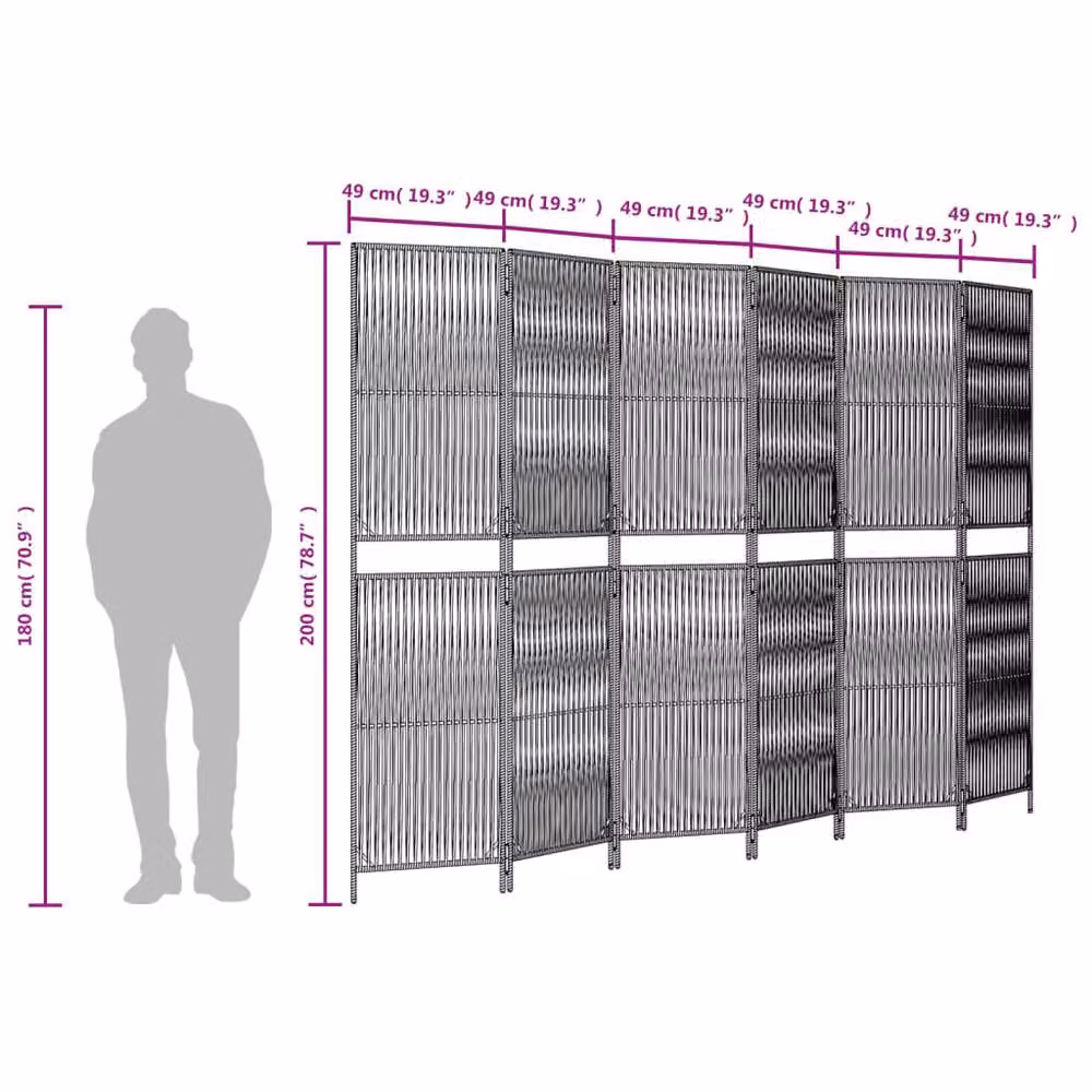 Berkfield Home 6 Panel Black Poly Rattan and Steel Room Divider – 7