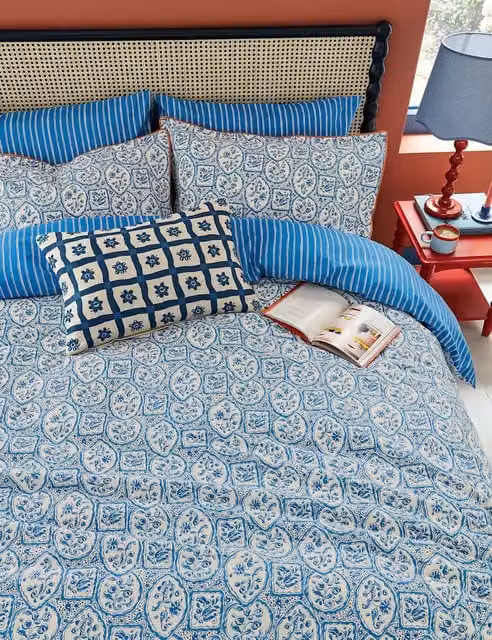 LAND & SHORE 2 Pack Blue Mix Striped Pure Cotton Breathable Pillowcases